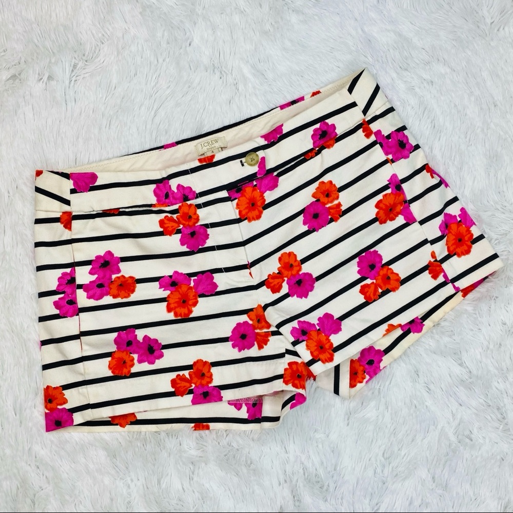 J. Crew Black White Stripe Floral Print Shorts 4